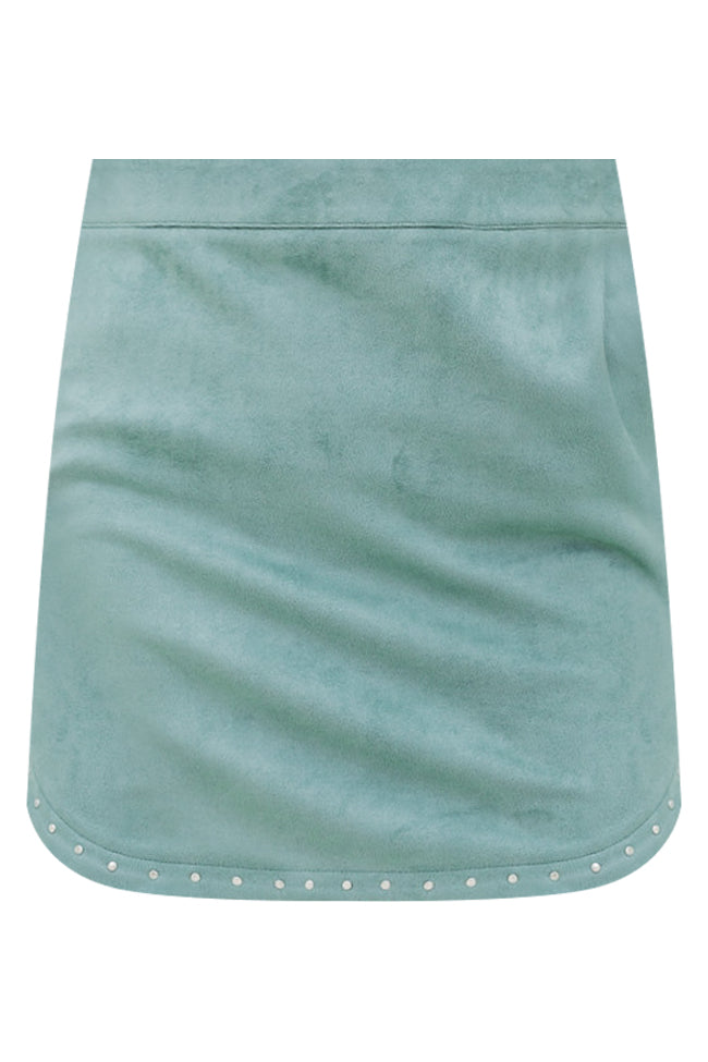 Cancel Our Plans Green Studded Suede Skirt FINAL SALE