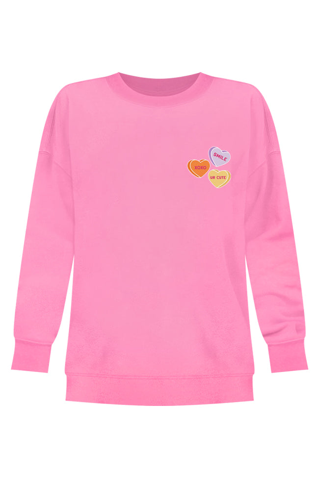 Candy Hearts Conversation Pink Oversized Graphic Sweatshirt