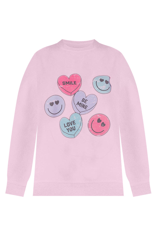 Candy Hearts Light Pink Oversized Graphic Sweatshirt