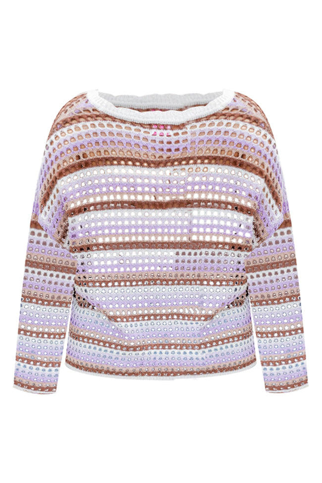 Chasing Rainbows Purple And Brown Striped Crochet Sweater FINAL SALE