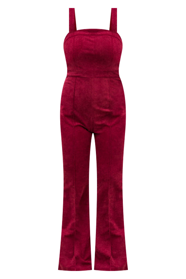 Come On Through Wine Corduroy Flared Overalls