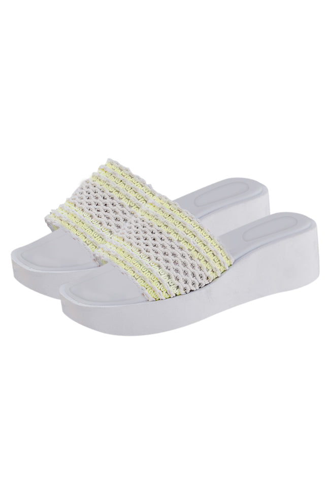 Cove White Crochet Platform Slide Sandals