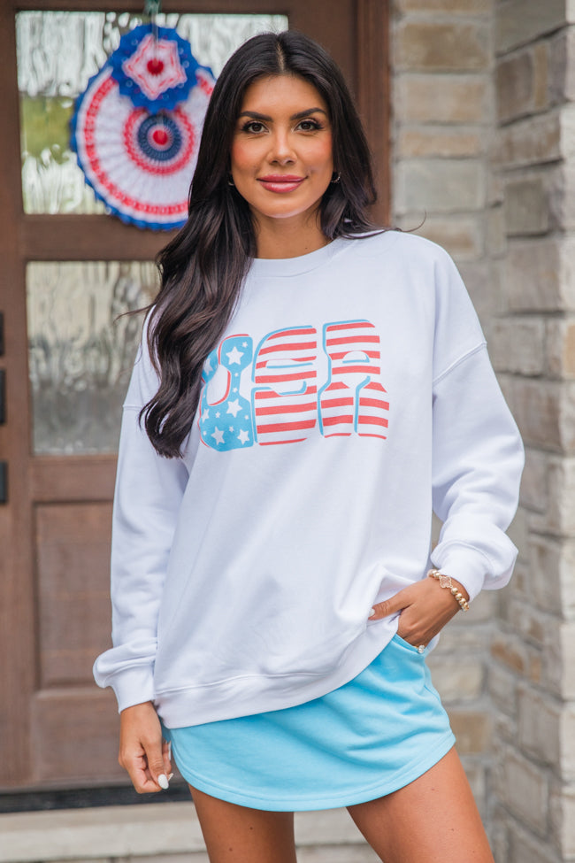 Flag USA White Oversized Graphic Sweatshirt