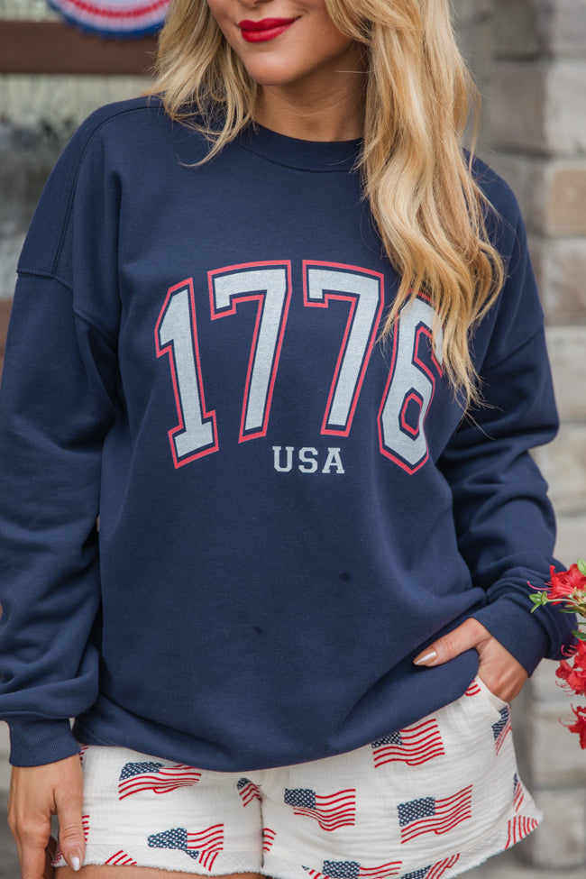 1776 Block USA Navy Oversized Graphic Sweatshirt