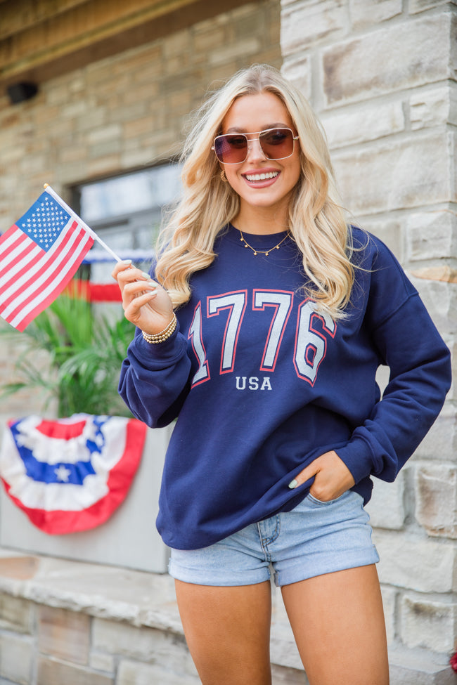 1776 Block USA Navy Oversized Graphic Sweatshirt