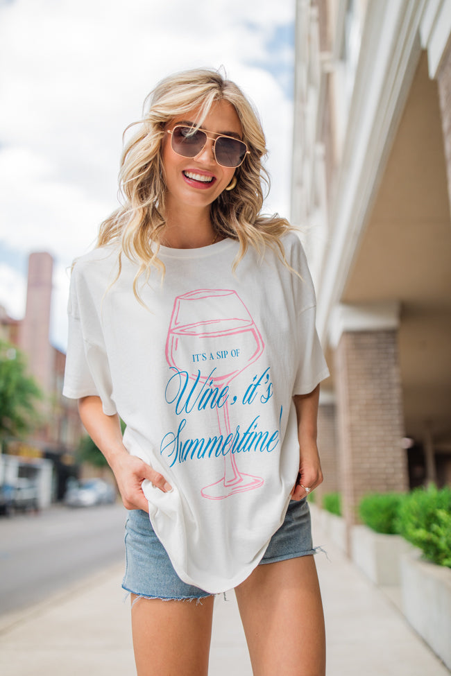 It's A Sip Of Wine It's Summertime White Hyfve Oversized Graphic Tee