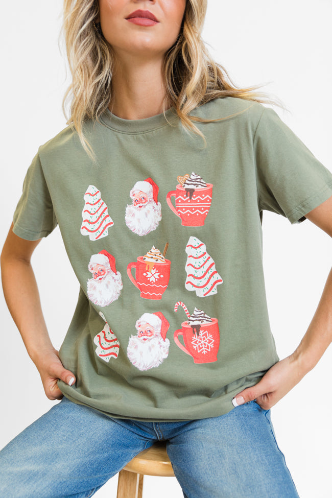 Santa Christmas Cakes Olive Oversized Graphic Tee