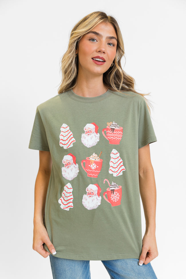 Santa Christmas Cakes Olive Oversized Graphic Tee