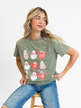 Santa Christmas Cakes Olive Oversized Graphic Tee