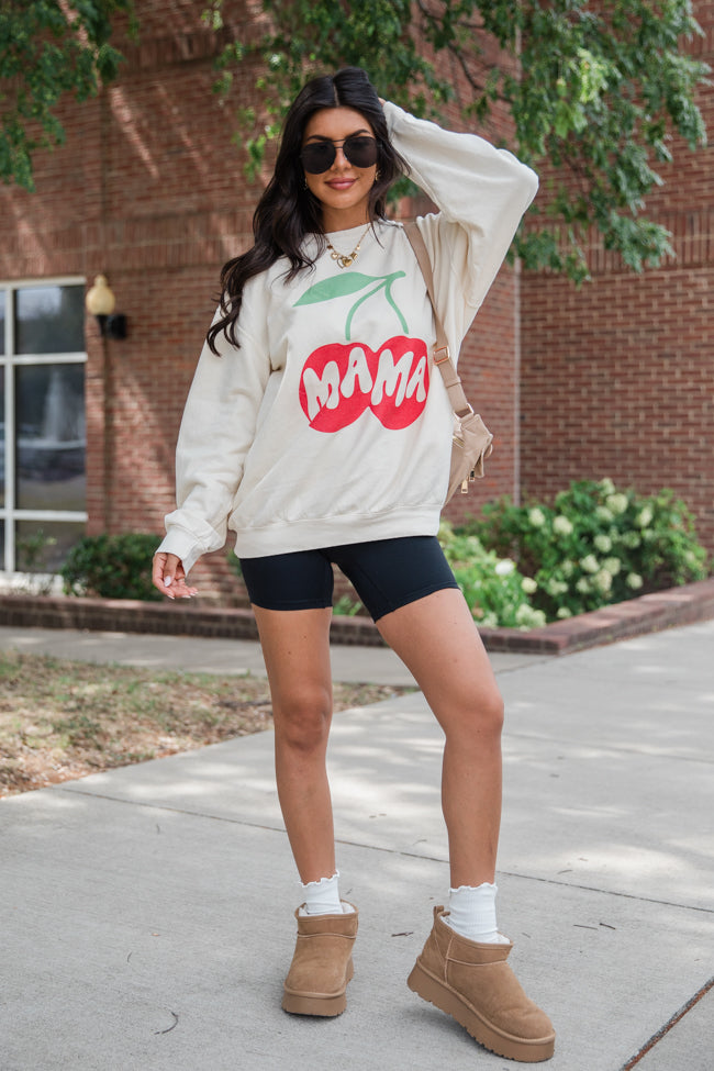 Mama Cherry Cream Oversized Graphic Sweatshirt