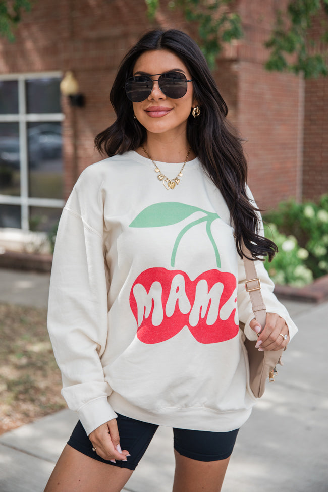 Mama Cherry Cream Oversized Graphic Sweatshirt