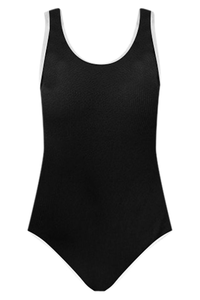 Do Not Disturb Black and White Color Block One Piece Swimsuit