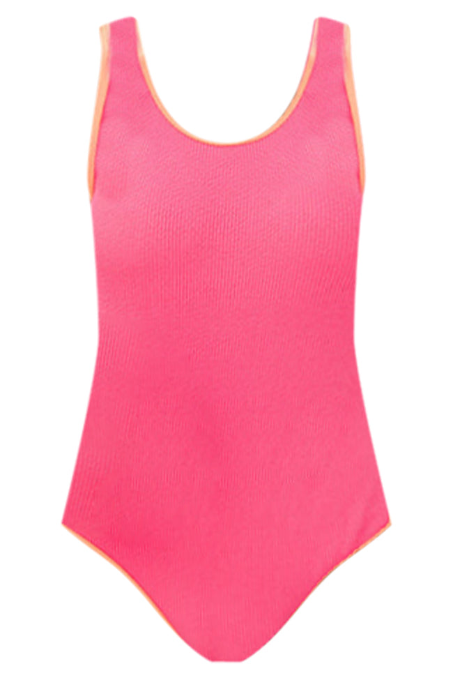 Do Not Disturb Pink and Orange Color Block One Piece Swimsuit