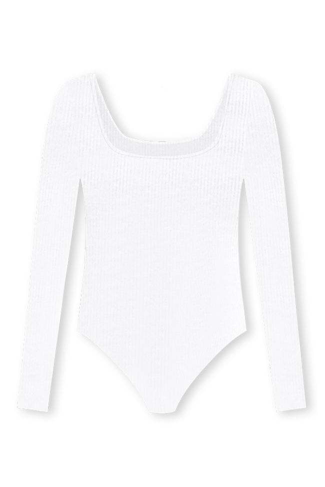 Do What You Want Ivory Square Neck Ribbed Long Sleeve Bodysuit