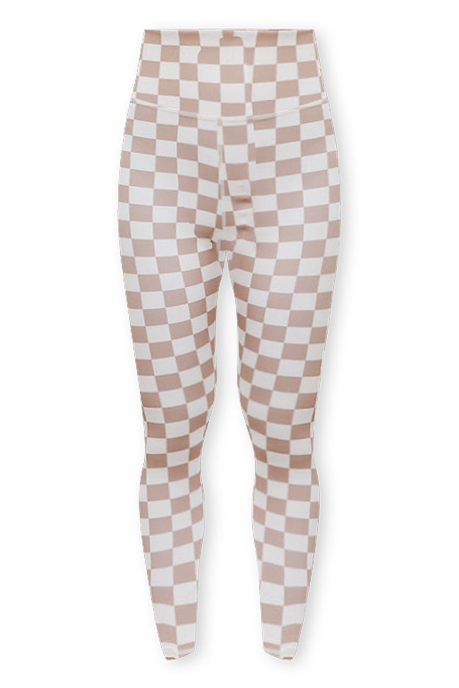 Doing This For Me Beige Checkered Legging
