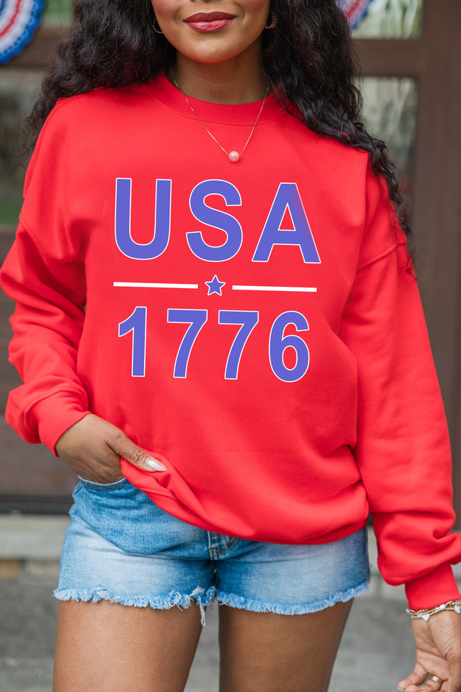 USA 1776 Red Oversized Graphic Sweatshirt