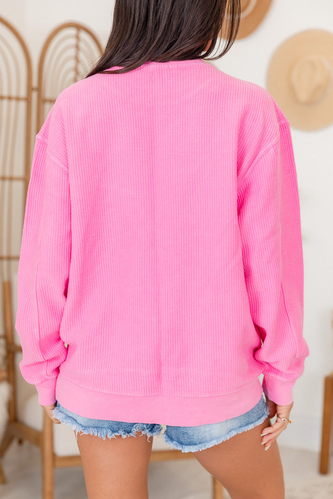 Moody Smiley Hot Pink Corded Graphic Sweatshirt