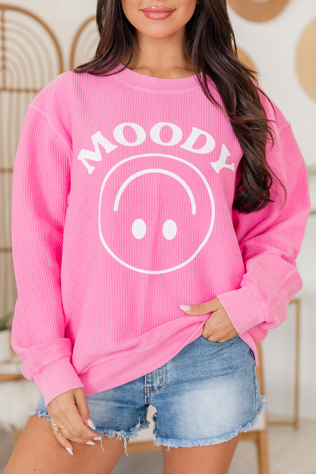 Moody Smiley Hot Pink Corded Graphic Sweatshirt