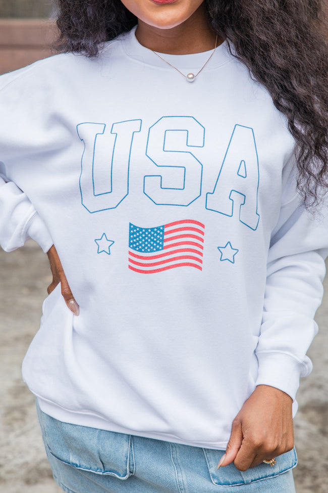 USA Flag White Oversized Graphic Sweatshirt