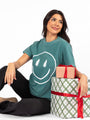 Smiley Face Christmas Tree Emerald Comfort Color Graphic Tee DOORBUSTER