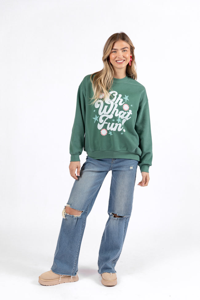 Oh What Fun Pine Needle Green Graphic Sweatshirt DOORBUSTER