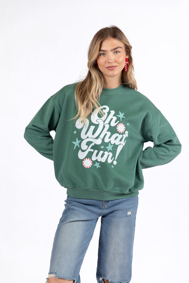 Oh What Fun Pine Needle Green Graphic Sweatshirt DOORBUSTER