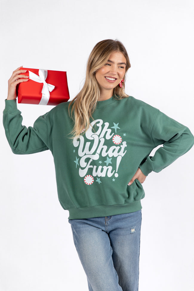 Oh What Fun Pine Needle Green Graphic Sweatshirt DOORBUSTER