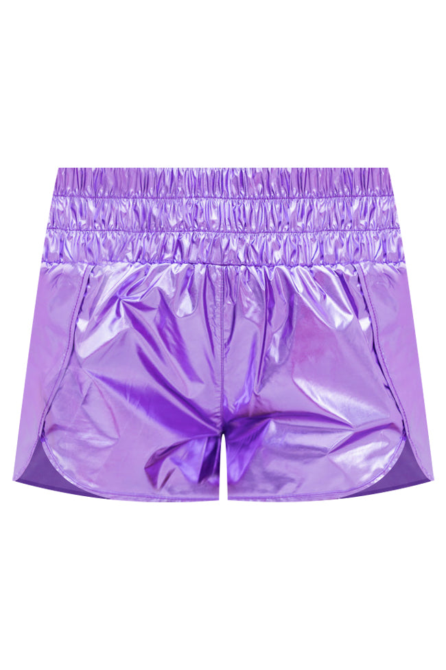 Errands to Run Purple Metallic Shorts FINAL SALE – Pink Lily