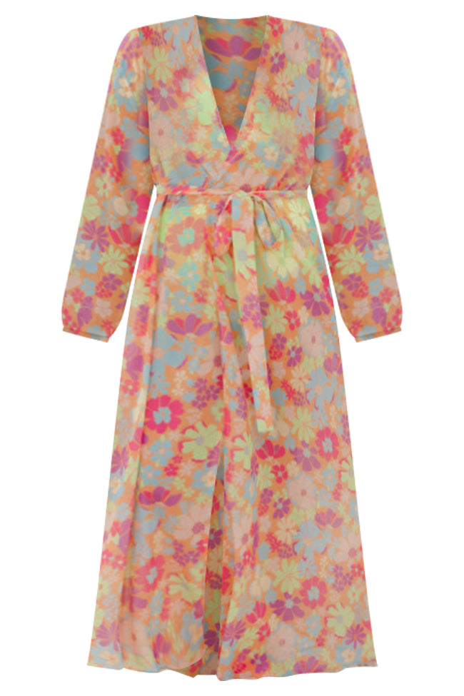 Eyes On Paradise in Fiji Floral Multi Floral Belted Kimono Cover Up