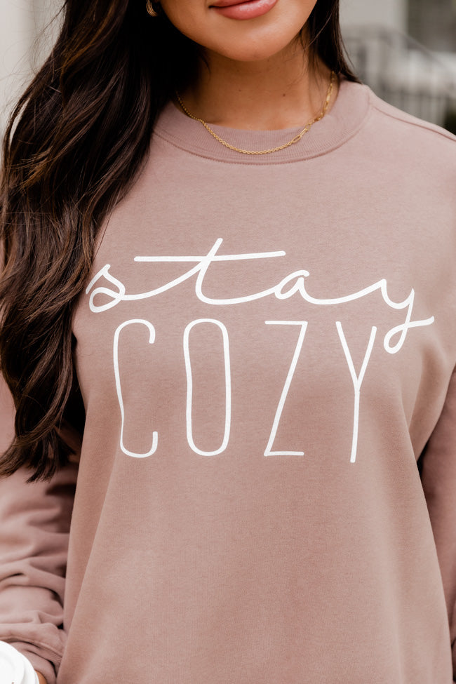 Stay Cozy Mocha Oversized Graphic Sweatshirt