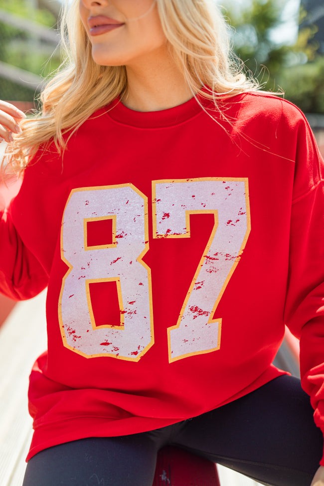 87 Red Oversized Graphic Sweatshirt