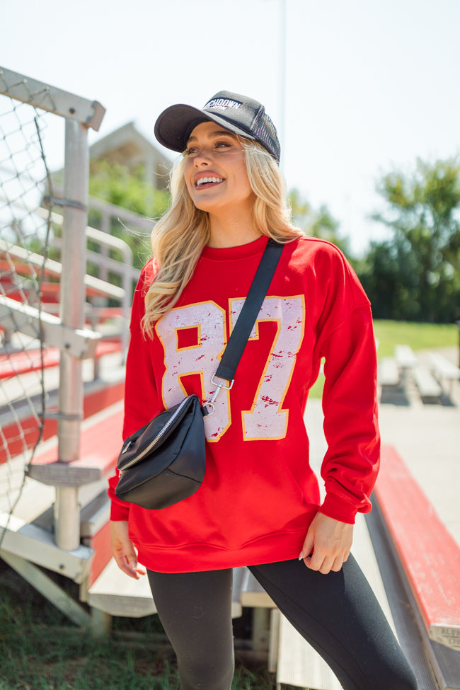 87 Red Oversized Graphic Sweatshirt