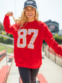 87 Red Oversized Graphic Sweatshirt