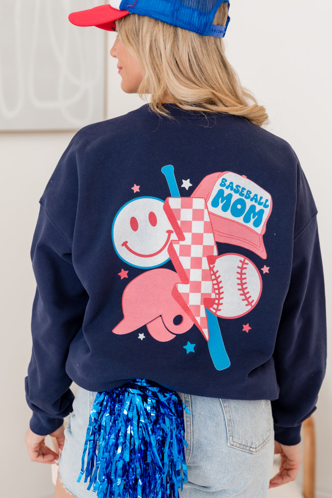 Baseball Mom Navy Oversized Graphic Sweatshirt