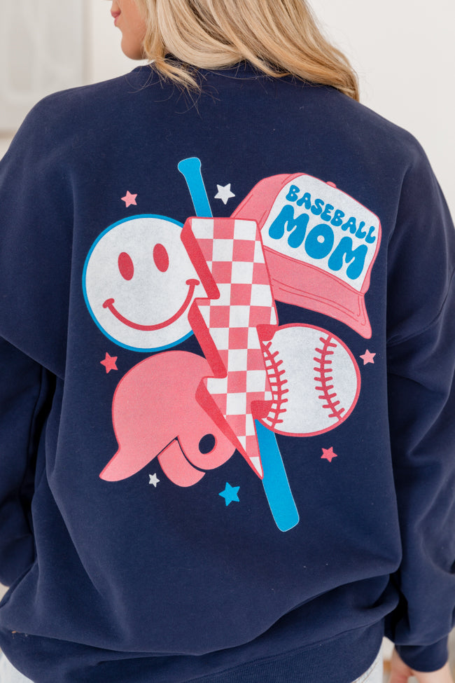 Baseball Mom Navy Oversized Graphic Sweatshirt