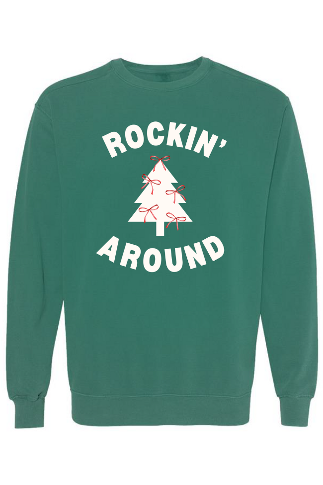 Rockin' Around Bows Pine Needle Green Graphic Sweatshirt