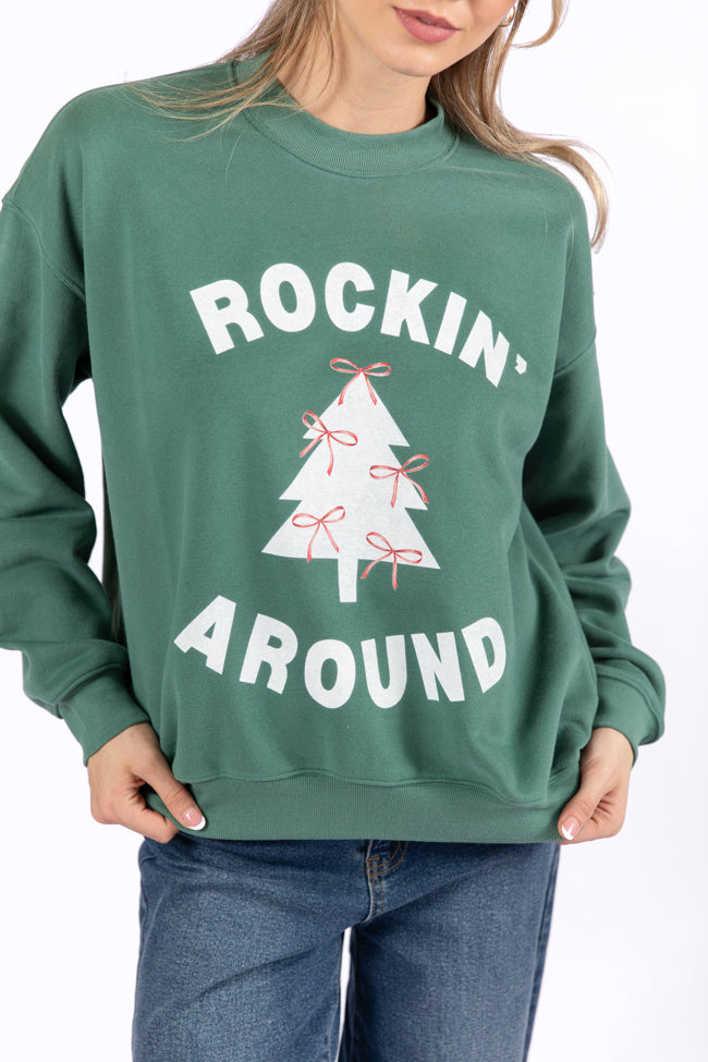 Rockin' Around Bows Pine Needle Green Graphic Sweatshirt