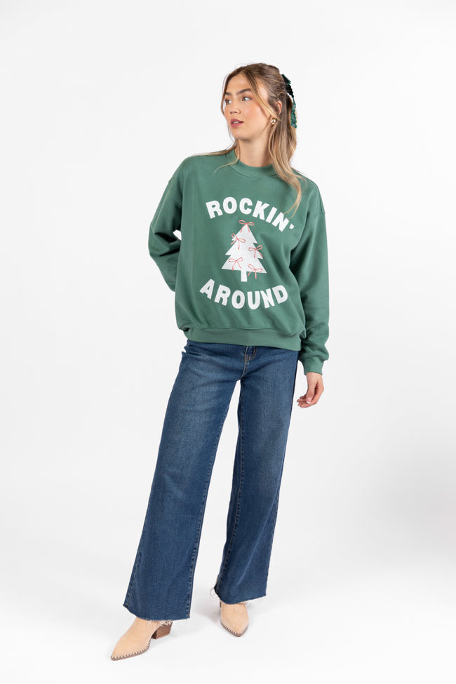 Rockin' Around Bows Pine Needle Green Graphic Sweatshirt