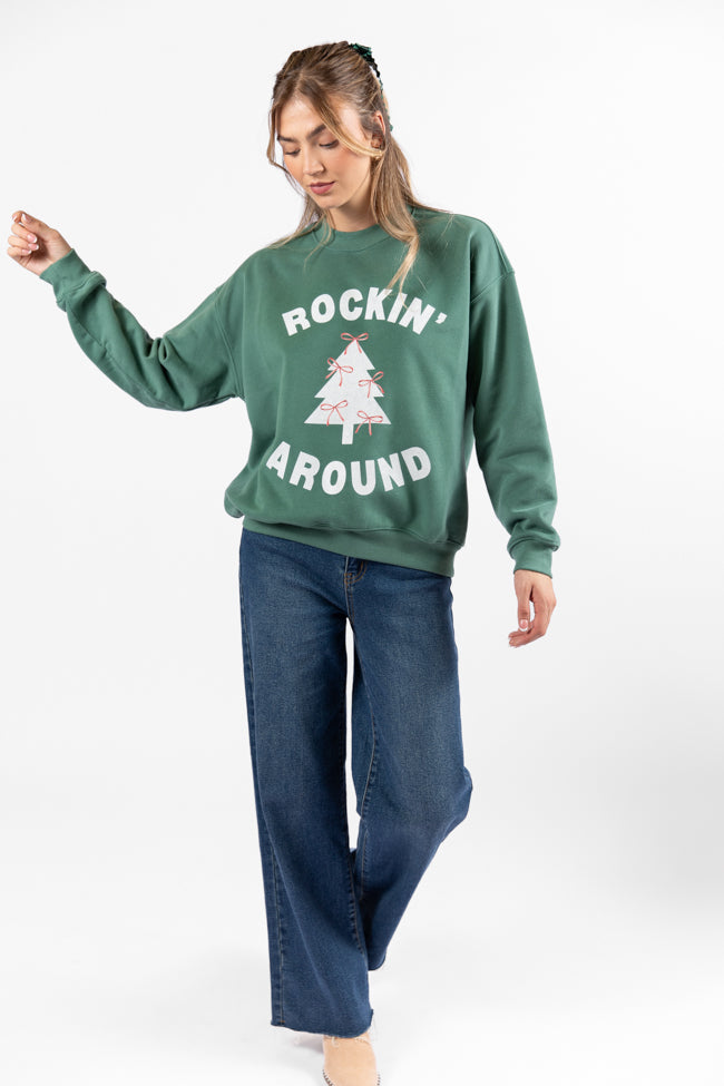 Rockin' Around Bows Pine Needle Green Graphic Sweatshirt