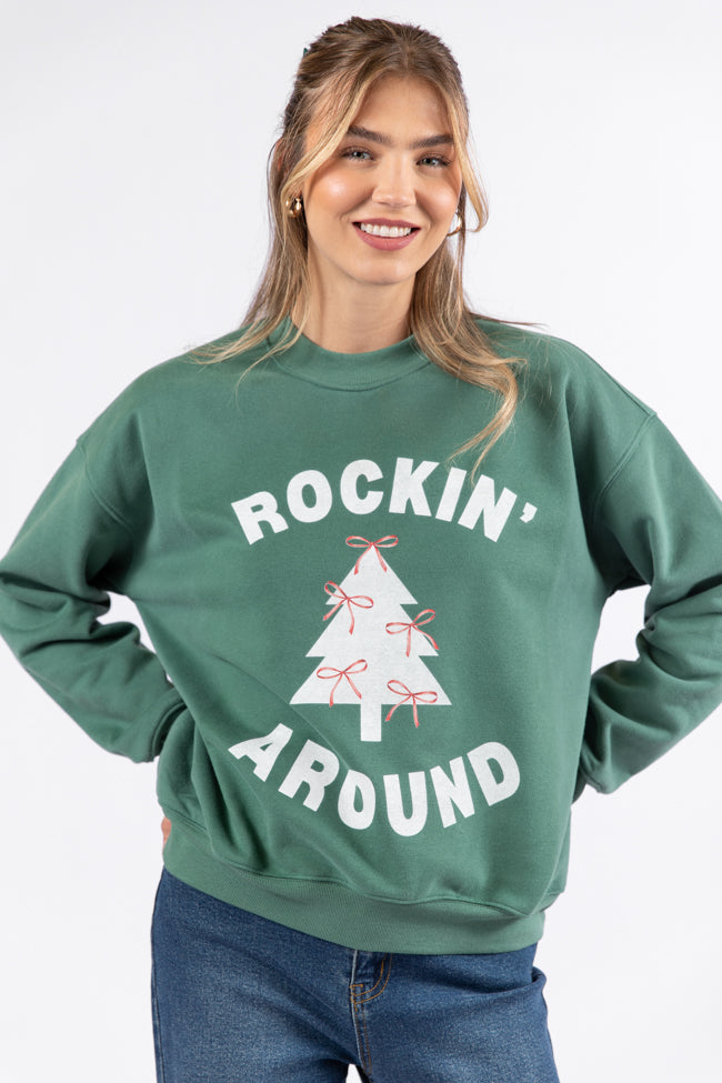 Rockin' Around Bows Pine Needle Green Graphic Sweatshirt