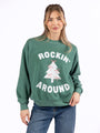 Rockin' Around Bows Pine Needle Green Graphic Sweatshirt