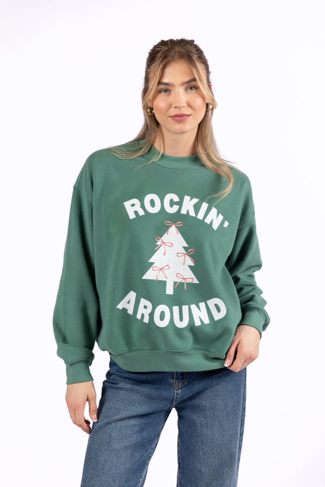 Rockin' Around Bows Pine Needle Green Graphic Sweatshirt