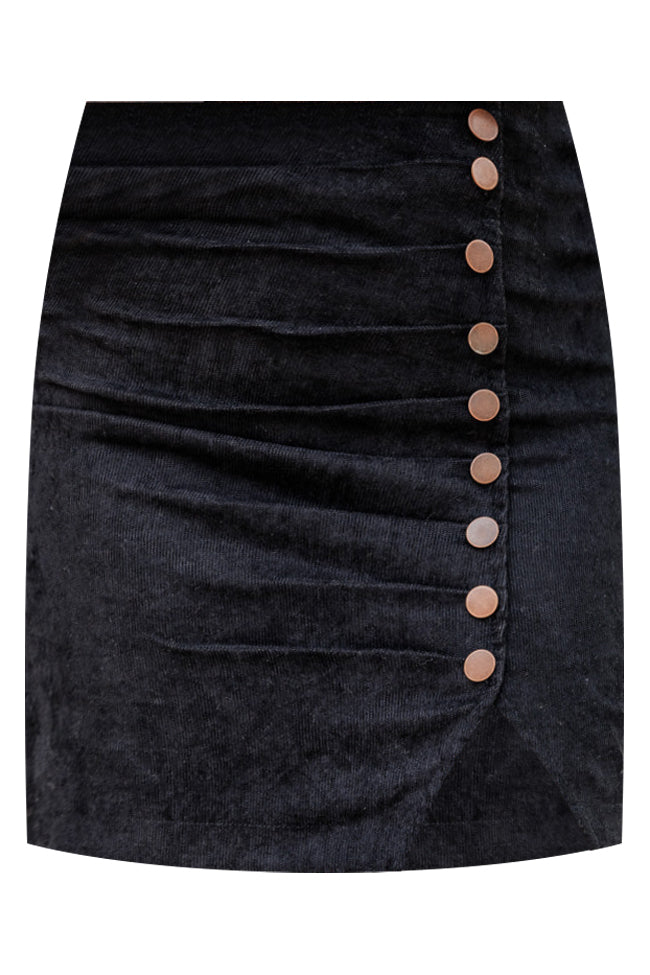 Feels So Right Black Side Button Corduroy Skirt FINAL SALE