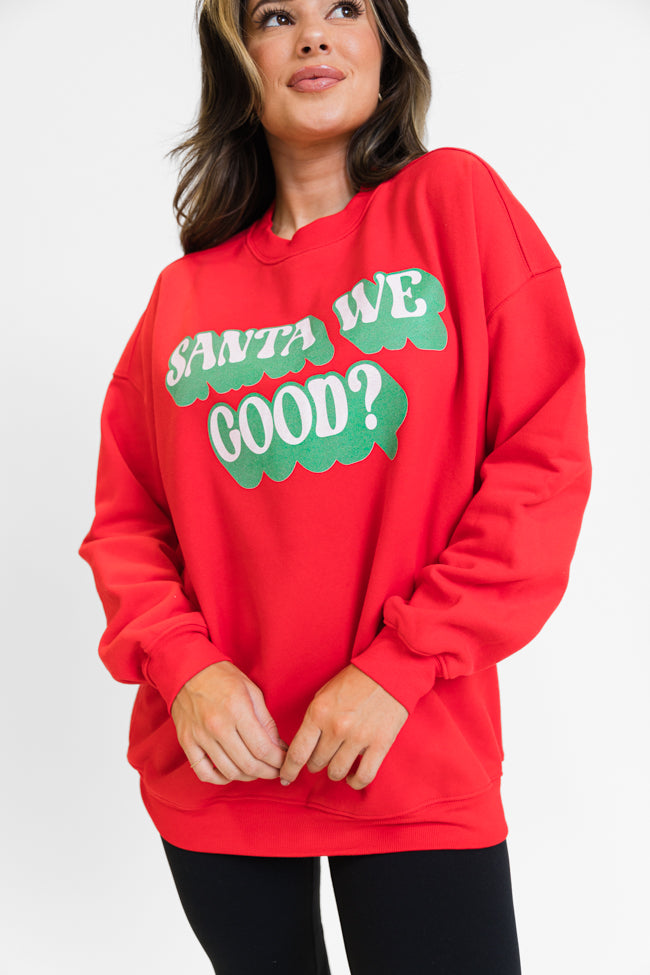 Santa We Good Red Oversized Graphic Sweatshirt