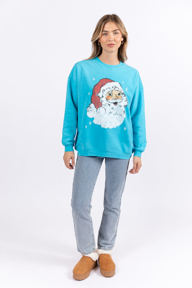 Have Yourself A Merry Little Christmas Aqua Blue Oversized Graphic Sweatshirt