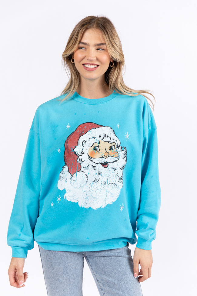 Have Yourself A Merry Little Christmas Aqua Blue Oversized Graphic Sweatshirt