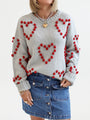 Adore You Grey and Red Oversized Heart Pom Sweater Kalee Rogers X Pink Lily