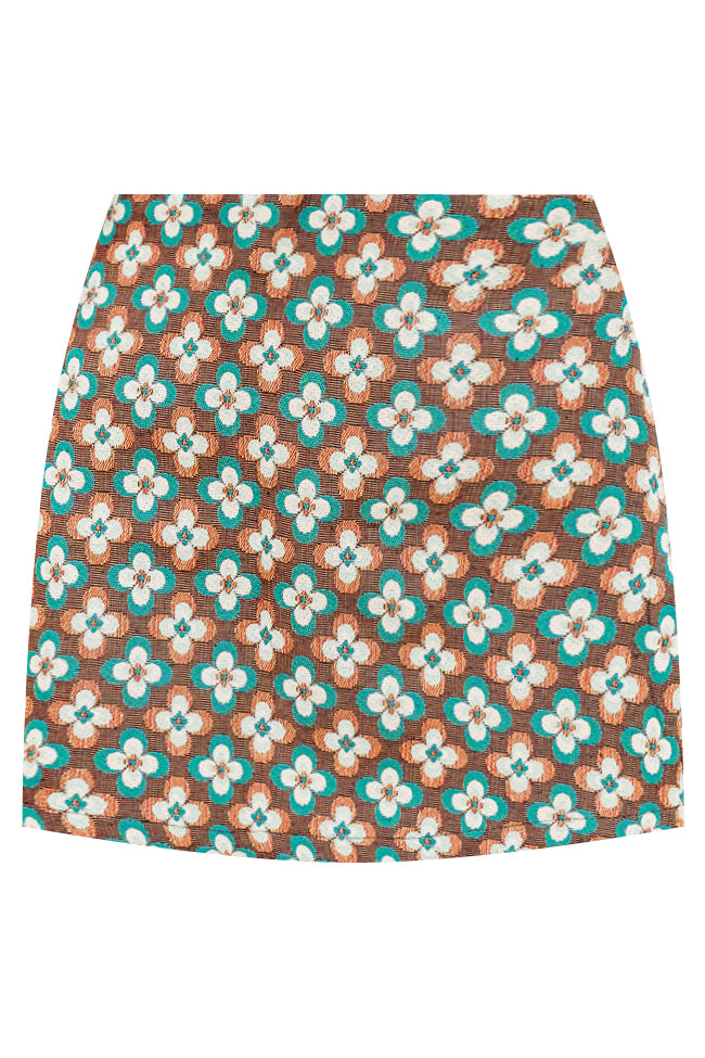 Get Out There Teal Multi Textured Floral Mini Skirt FINAL SALE