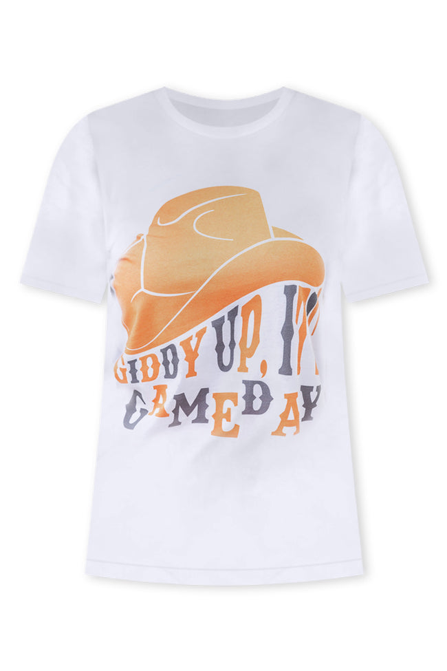 Giddy Up Its Gameday Blue White Graphic Tee, S - Women's - Pink Lily Boutique