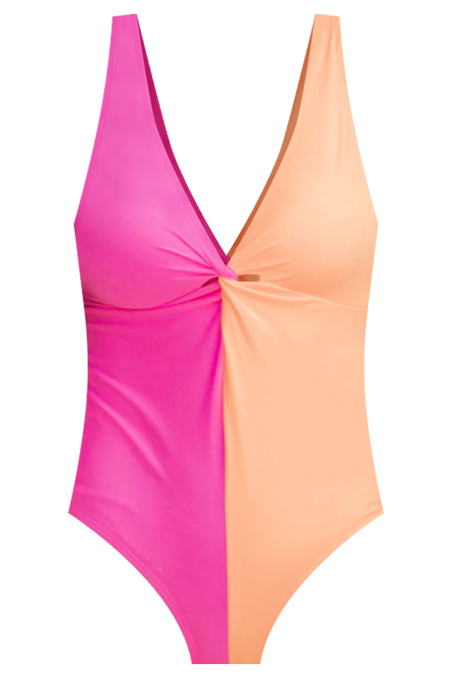 Girls Just Wanna Have Sun Orange/Pink Color Block One Piece Swimsuit